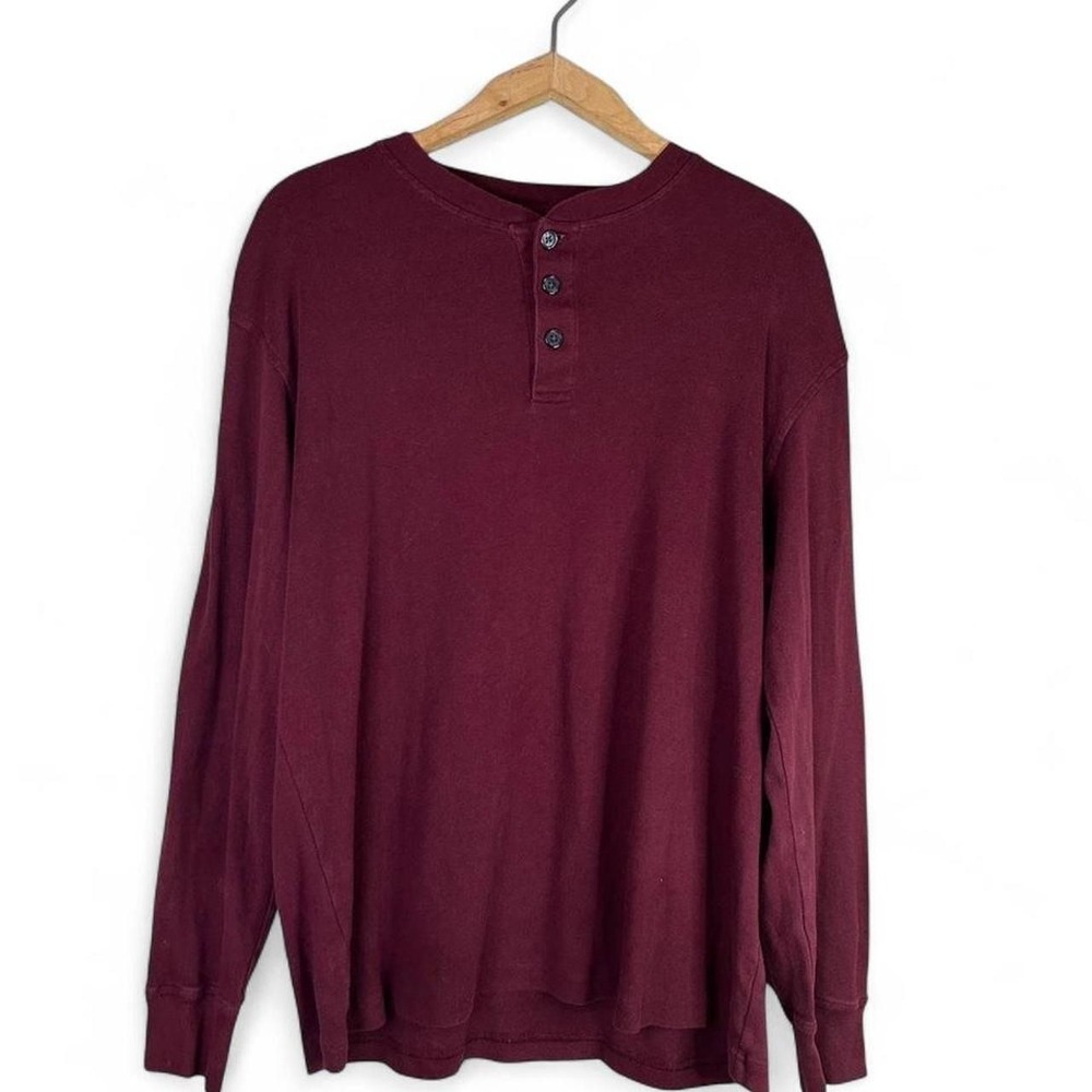 Henley Shirt Burgundy Cotton Plaid Lined Club Room Soft Grunge Large